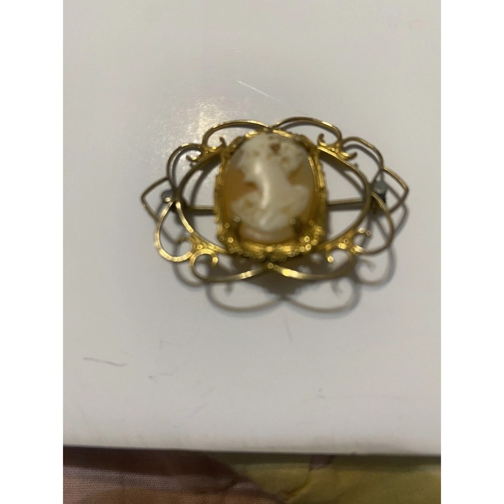 Vintage Carved Shell Cameo 12k Gold-Filled Antique-some Marking On Face - Picture 1 of 2